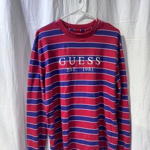Guess Red and Blue Striped Long Sleeve Shirt